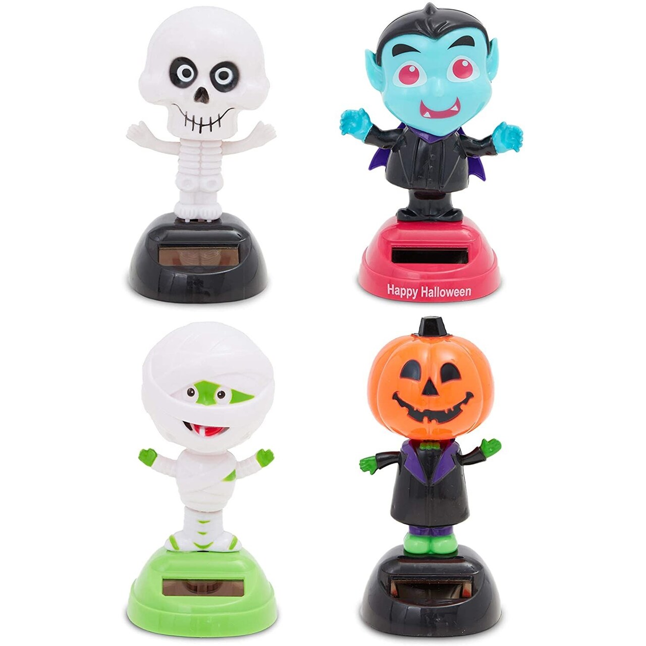 Halloween Solar Dancing Figures for Dashboard, Novelty Bobblehead Toys (4 Pack)